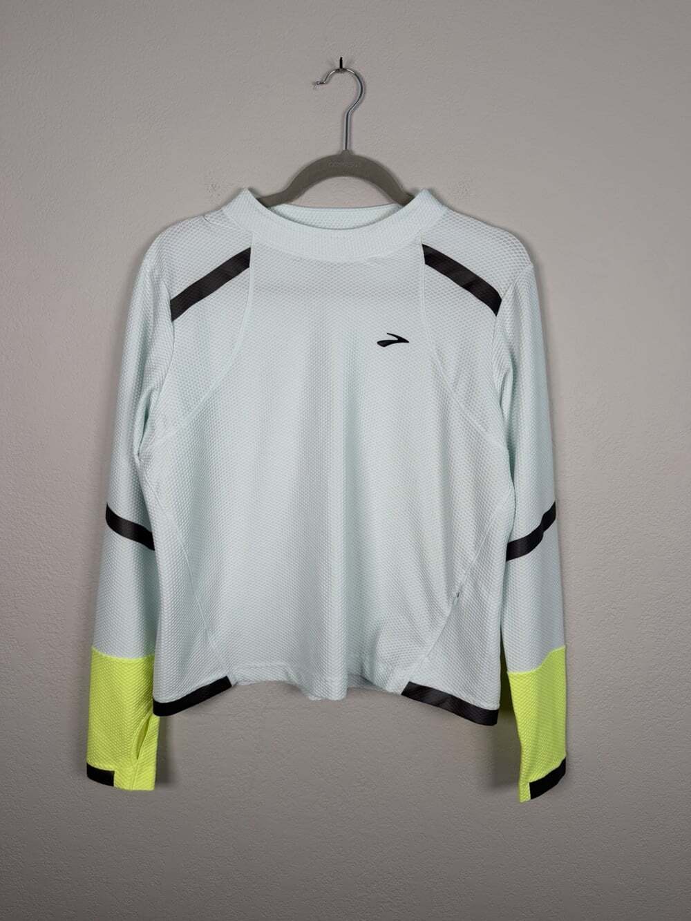 Brooks Women's Carbonite Reflective Running Top XL Ice Grey Neon Thumbholes Run